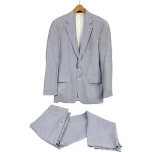 Hardwick Clothes Blue White Seersucker Suit Set Size 42XL Jacket and Pants